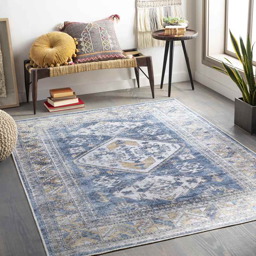 Langedijk Traditional Khaki Washable Area Rug