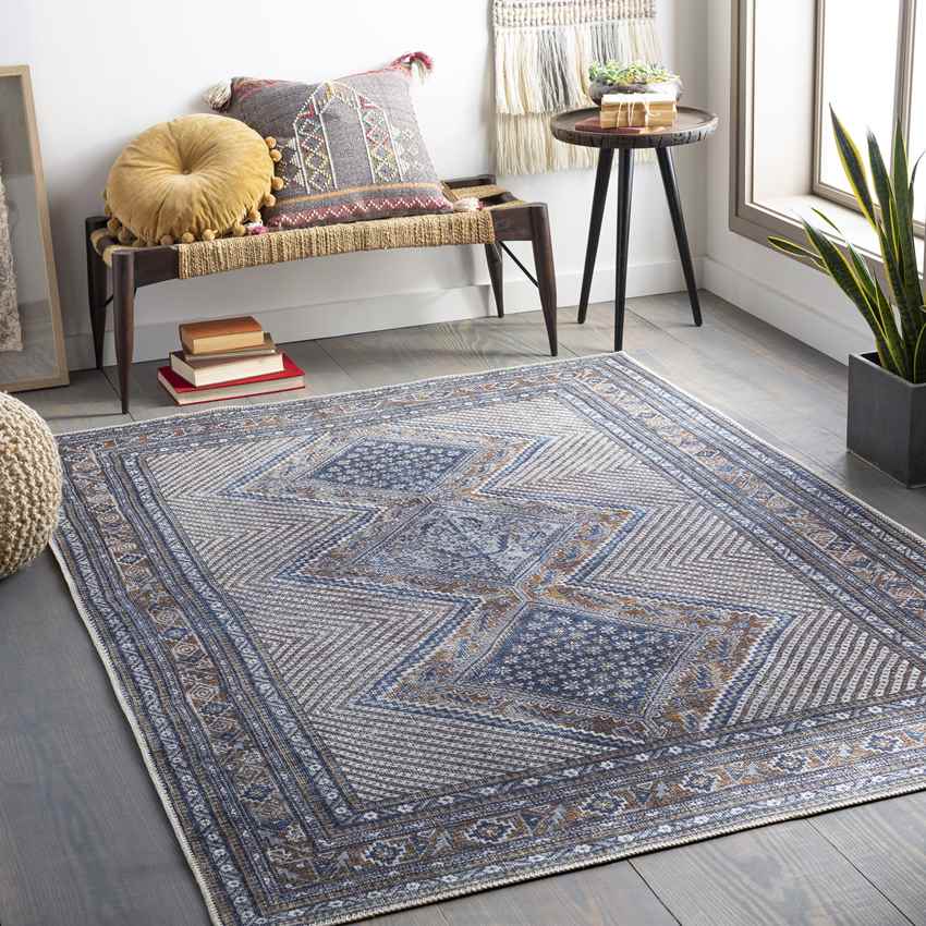 Limmen Traditional Navy Washable Area Rug