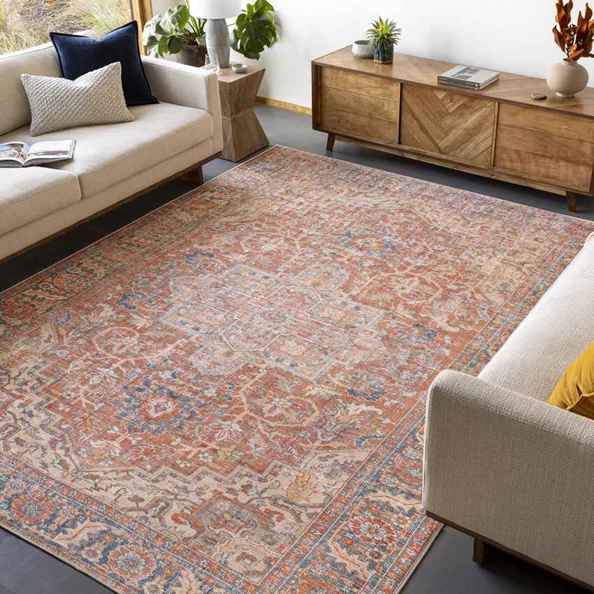 Vernon Hills Traditional Burnt Orange Washable Area Rug