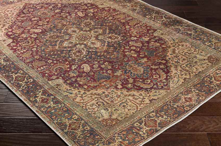 West Peoria Traditional Burgundy Washable Area Rug