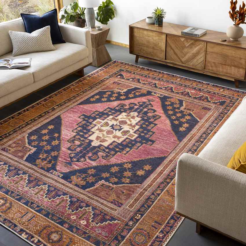 Western Springs Traditional Coral Washable Area Rug