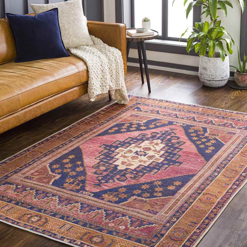 Western Springs Traditional Coral Washable Area Rug