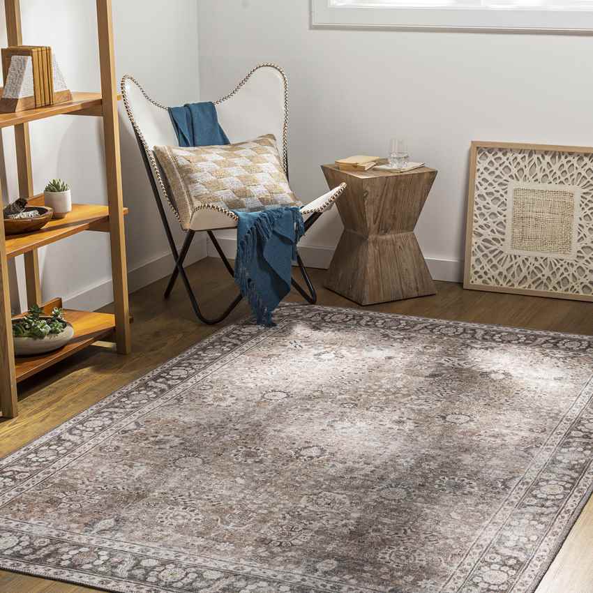 Long Beach Traditional Brown Washable Area Rug