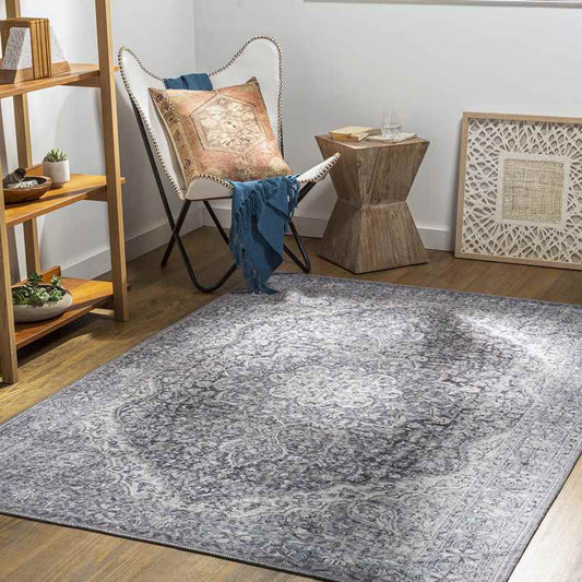 Macy Traditional Purple Taupe Washable Area Rug