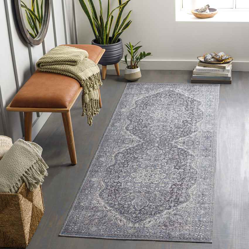 Macy Traditional Purple Taupe Washable Area Rug