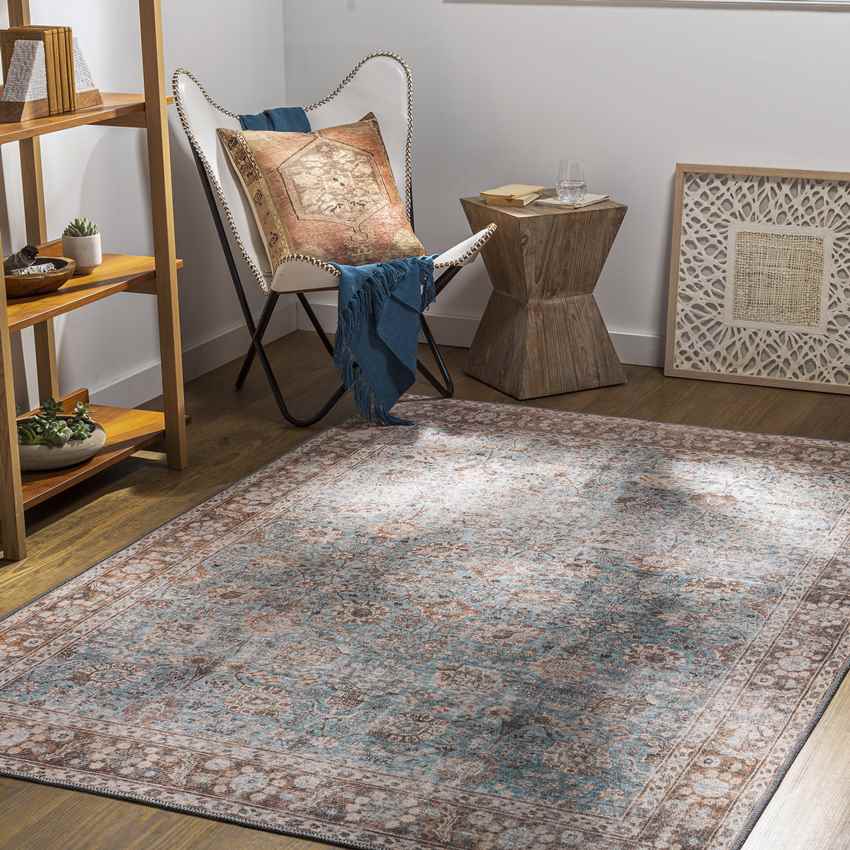 Markle Traditional Dark Teal Washable Area Rug