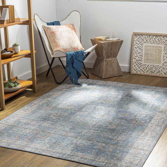 Markleville Traditional Pale Blue Washable Area Rug