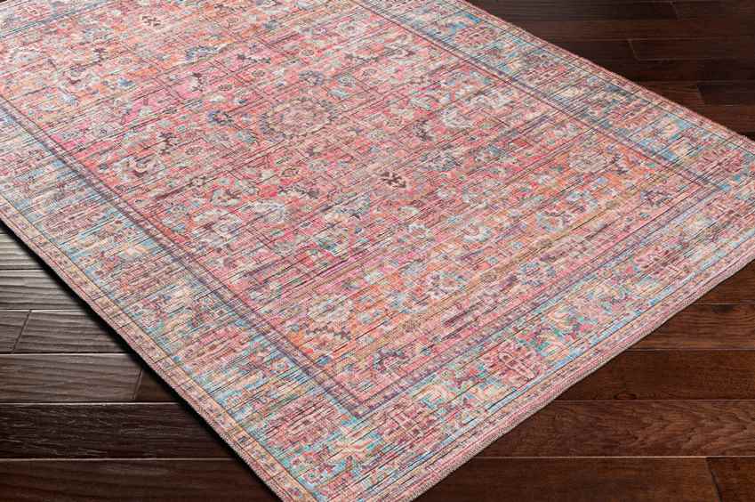 Mauckport Traditional Coral Washable Area Rug