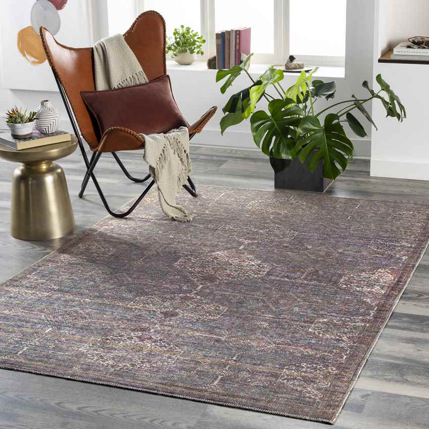 St John Traditional Brown Washable Area Rug