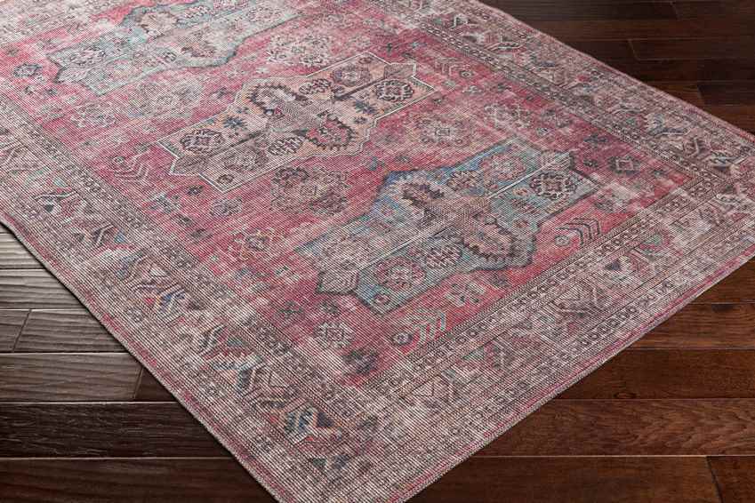 Merom Traditional Pastel Pink Washable Area Rug