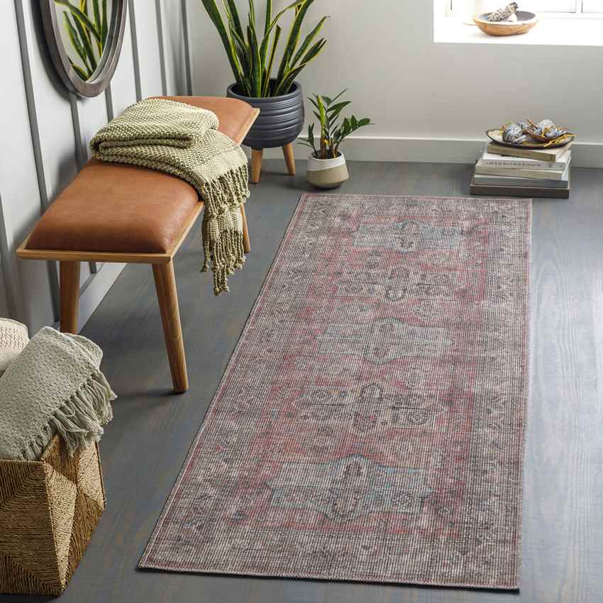 Merom Traditional Pastel Pink Washable Area Rug