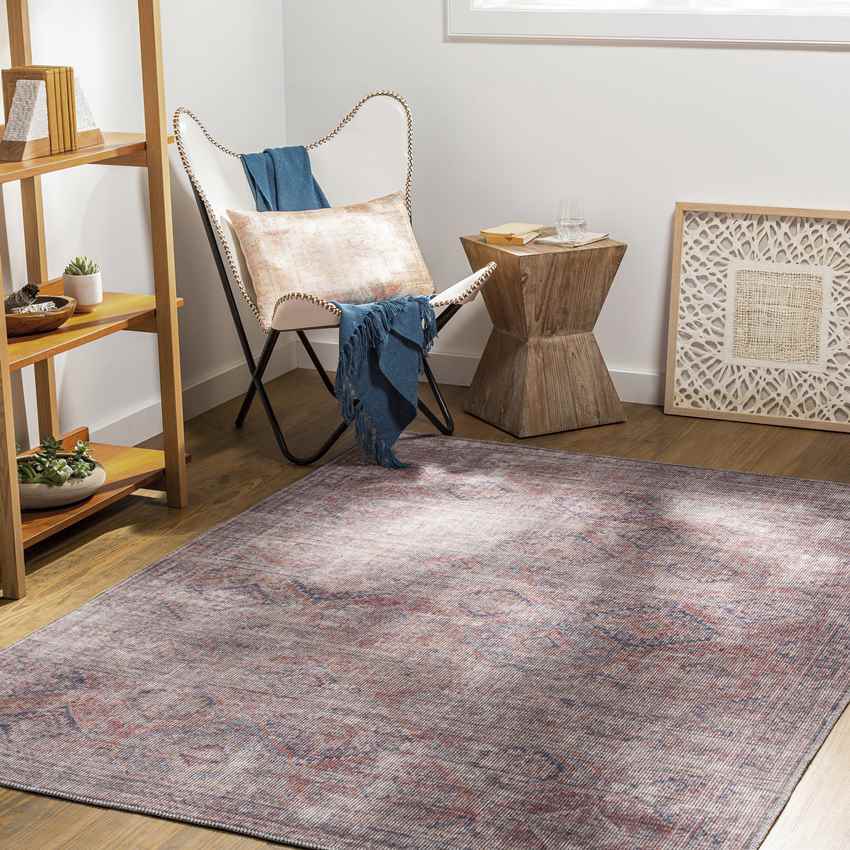 Merrillville Traditional Brick Red Washable Area Rug