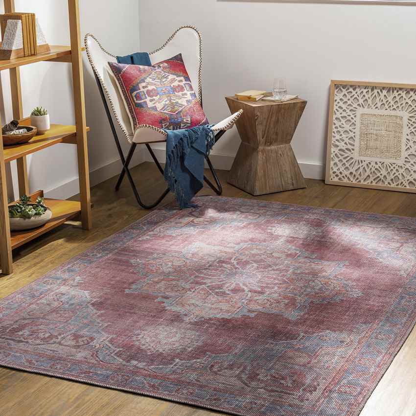 Middlebury Traditional Pale Red Washable Area Rug