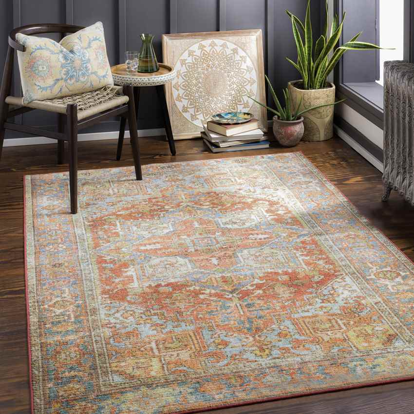 Peoria Heights Traditional Burnt Orange Washable Area Rug