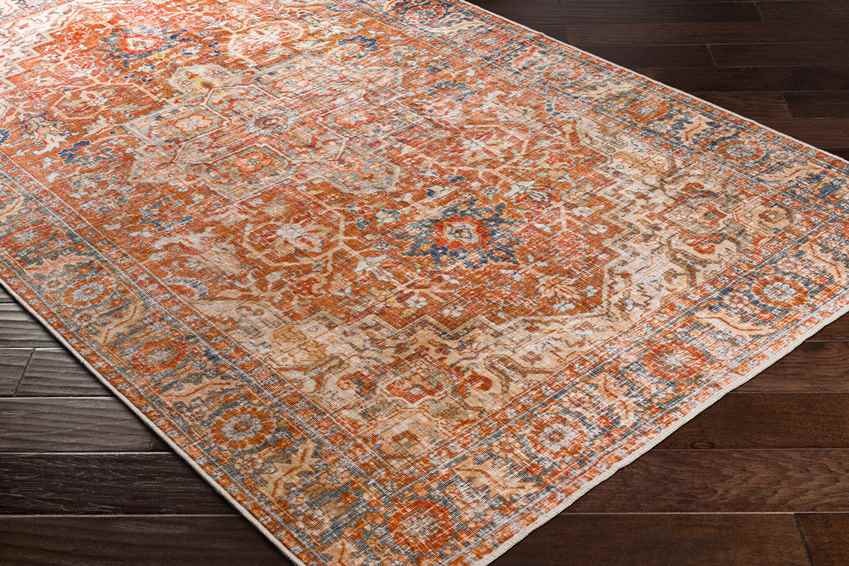 St Jacob Traditional Burnt Orange Washable Area Rug