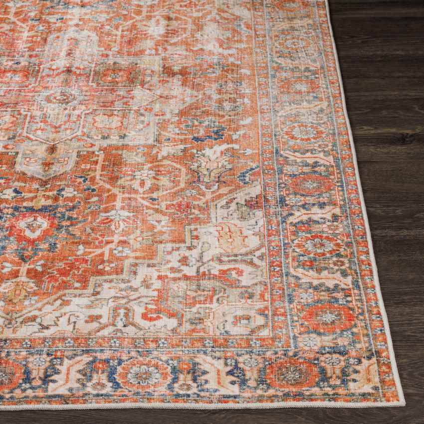 St Jacob Traditional Burnt Orange Washable Area Rug