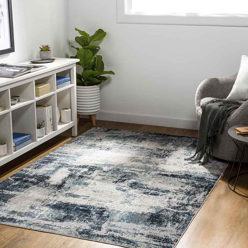 Shadeland Traditional Denim Washable Area Rug