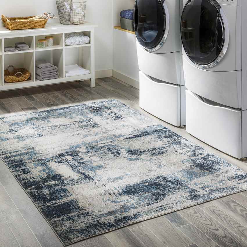 Shadeland Traditional Denim Washable Area Rug