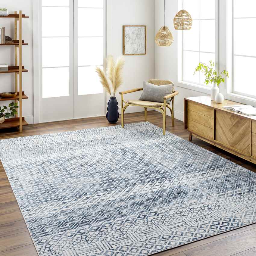 Waynetown Global Ink Blue Washable Area Rug