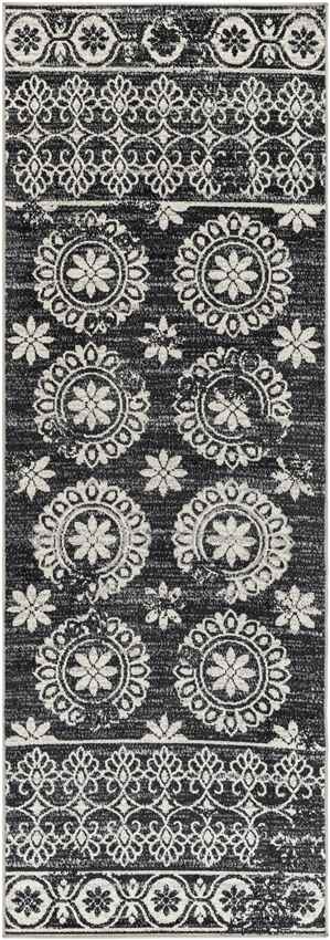 William Traditional Black Washable Area Rug