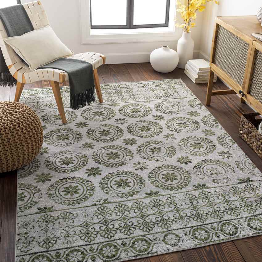 William Traditional Sage Washable Area Rug