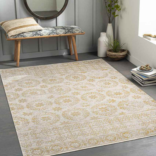 William Traditional Beige Washable Area Rug