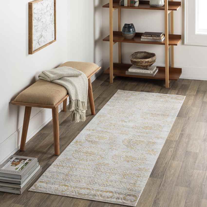 William Traditional Beige Washable Area Rug