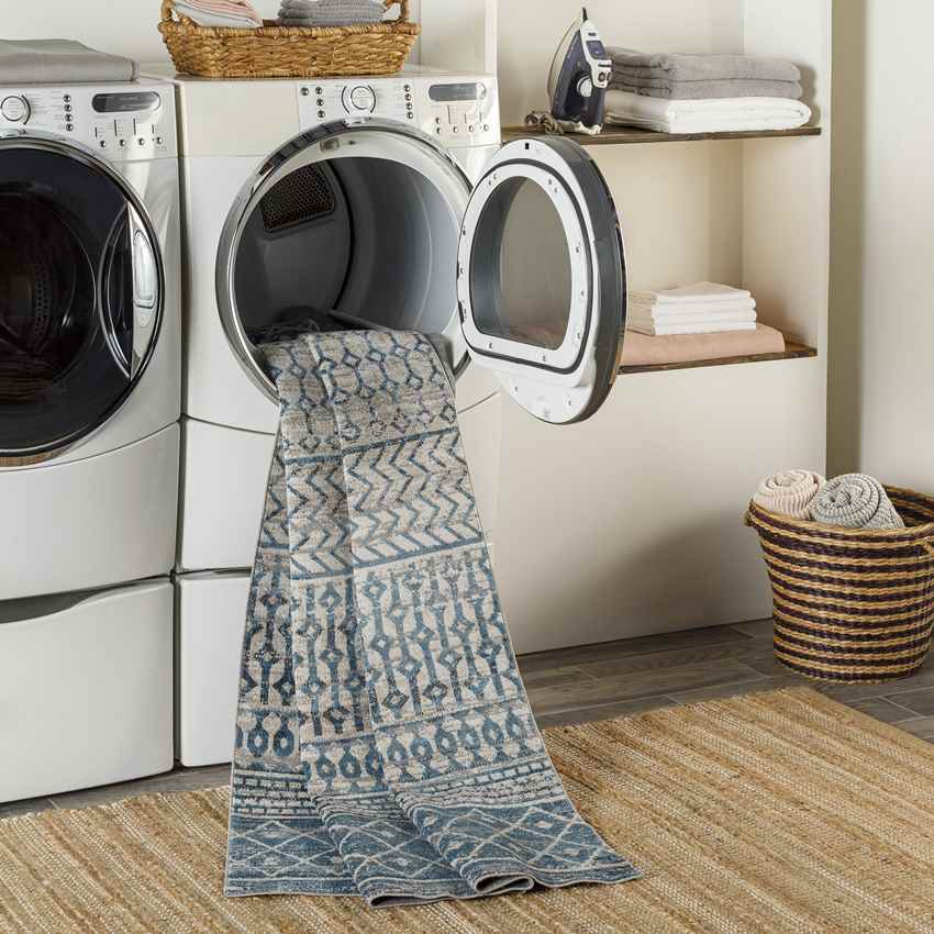 West Terre Haute Global Pale Blue Washable Area Rug