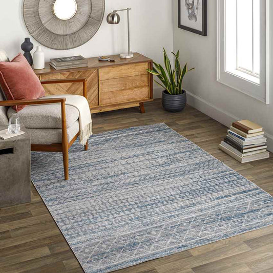 West Terre Haute Global Blue Washable Area Rug