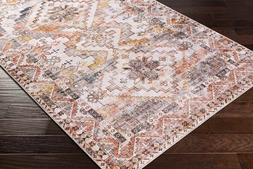 Wapello Traditional Burnt Orange Washable Area Rug