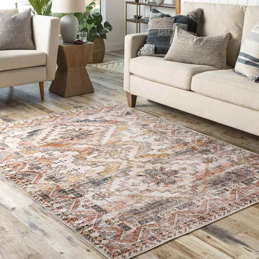 Wapello Traditional Burnt Orange Washable Area Rug