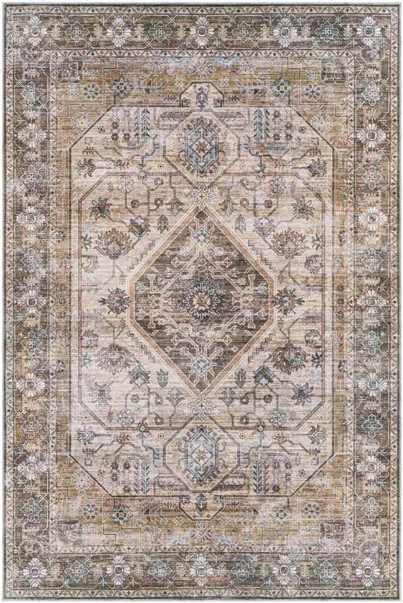 Washta Traditional Taupe Washable Area Rug