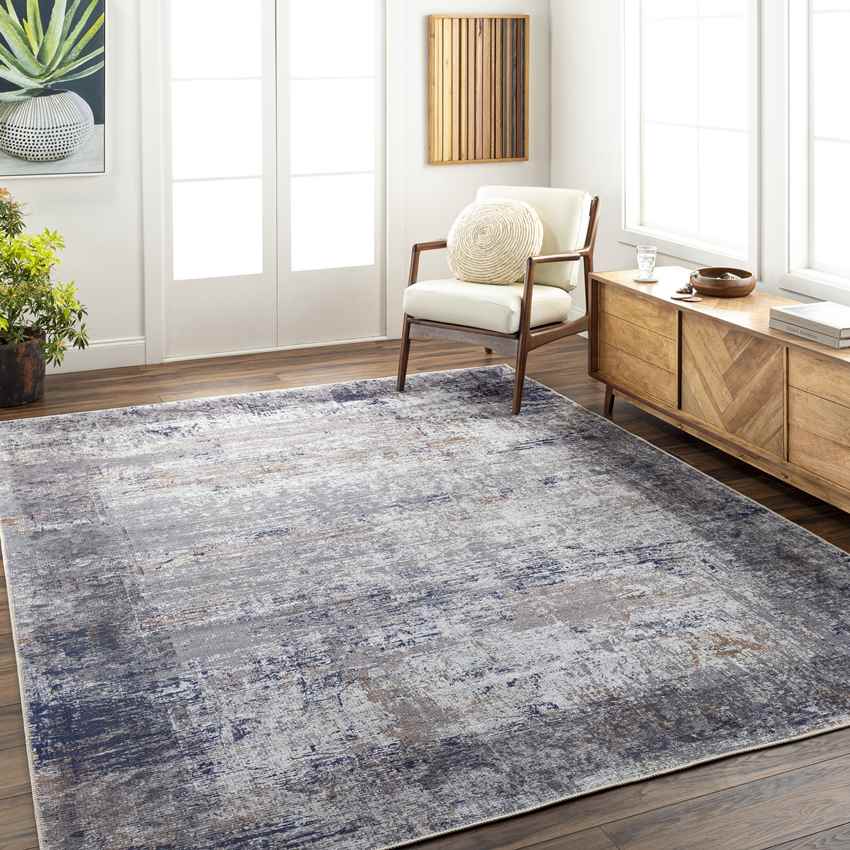 What Cheer Traditional Dark Blue Washable Area Rug