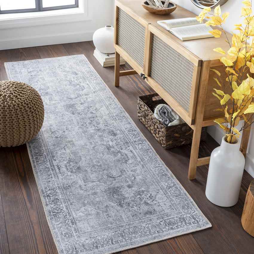 Whitten Traditional Light Gray Washable Area Rug