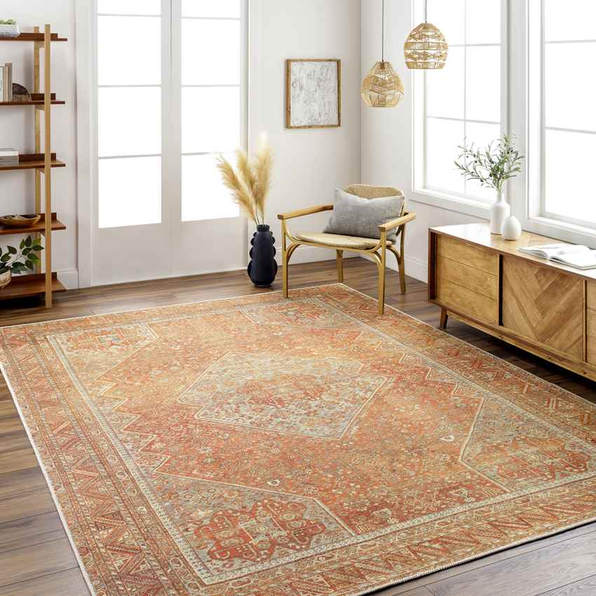 Kontea Traditional Burnt Orange Washable Area Rug