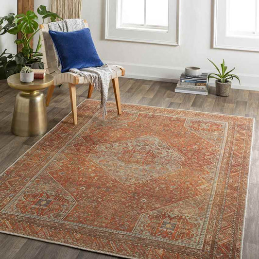 Kontea Traditional Burnt Orange Washable Area Rug