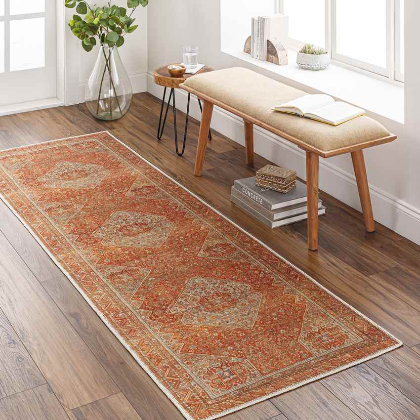 Kontea Traditional Burnt Orange Washable Area Rug