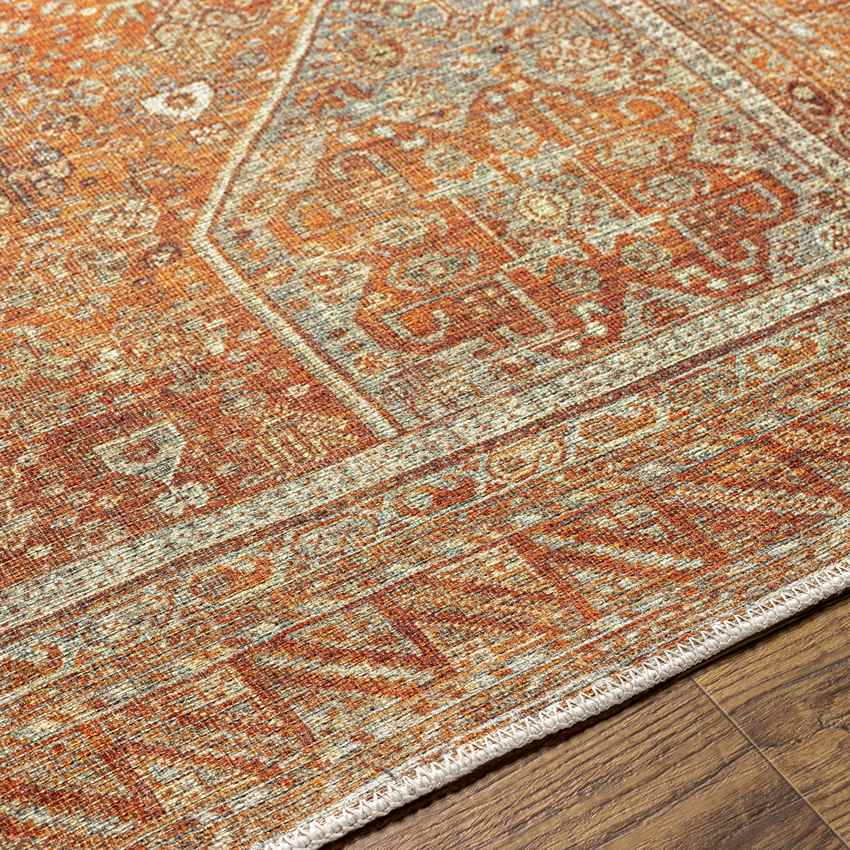 Kontea Traditional Burnt Orange Washable Area Rug