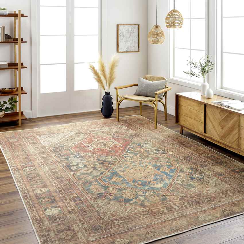 Episkopi Traditional Rust Washable Area Rug