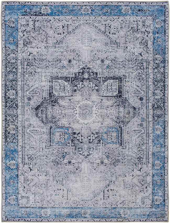 Nora Traditional Navy Washable Mandala Area Rug