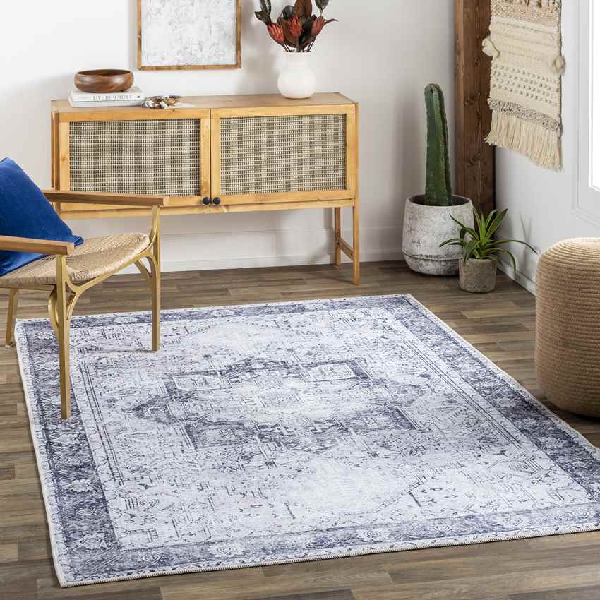 Nora Traditional Denim Washable Mandala Area Rug