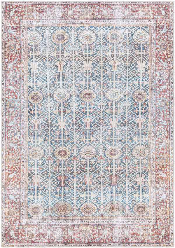 Gillett Grove Traditional Teal Washable Area Rug