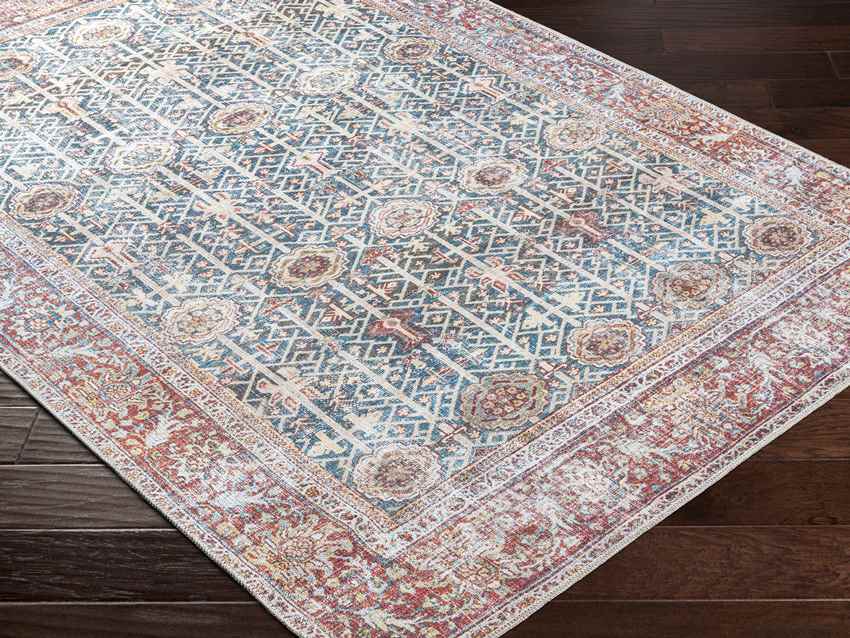 Gillett Grove Traditional Teal Washable Area Rug