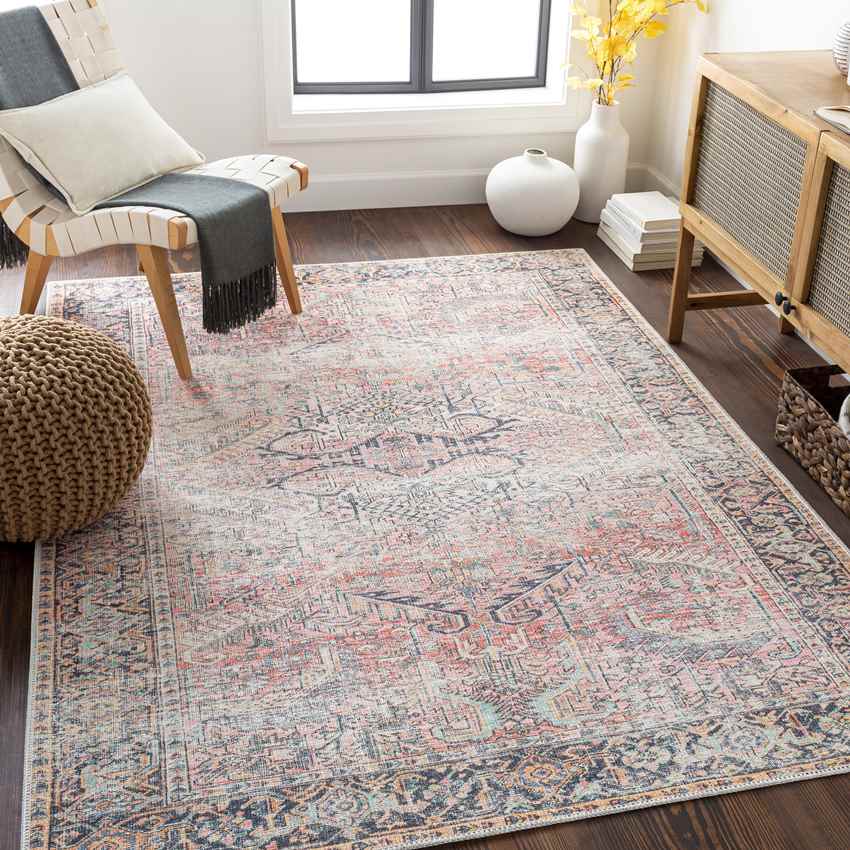 Glidden Traditional Dusty Coral Washable Area Rug