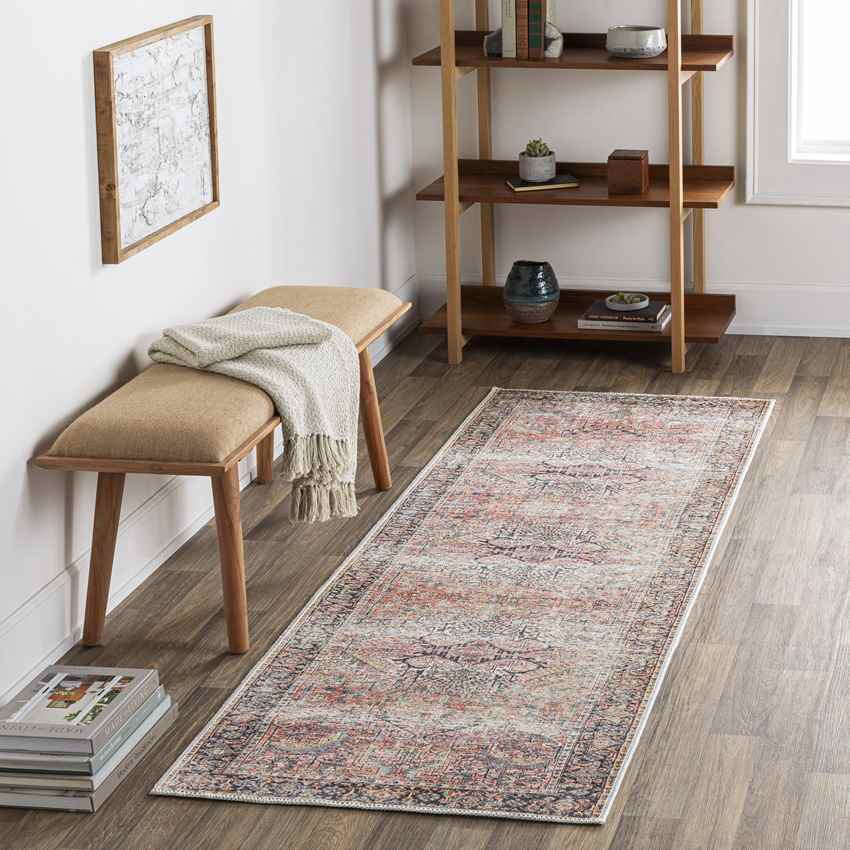 Glidden Traditional Dusty Coral Washable Area Rug