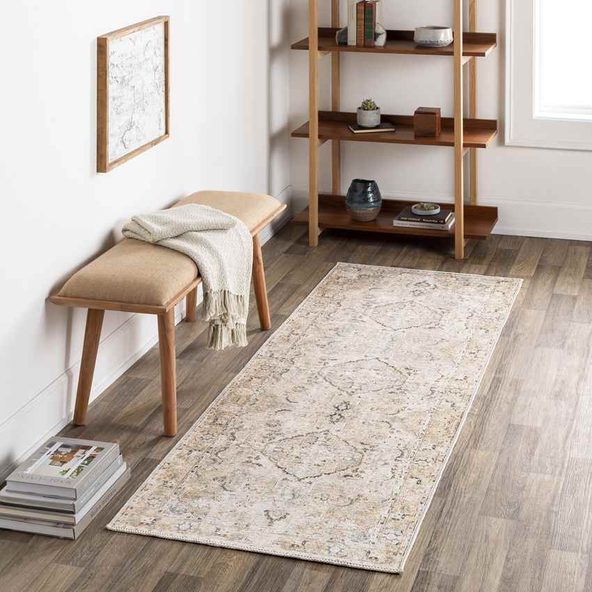 Goose Lake Traditional Taupe Washable Area Rug