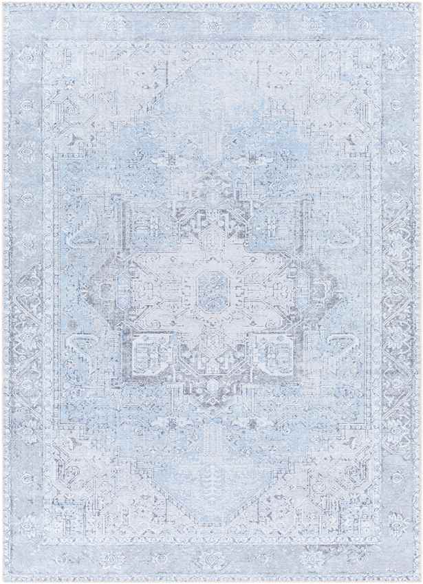 Nora Traditional Ice Blue Washable Mandala Area Rug