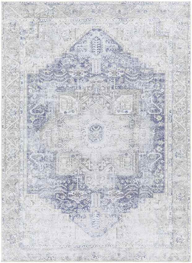 Nora Traditional Light Gray Washable Mandala Area Rug