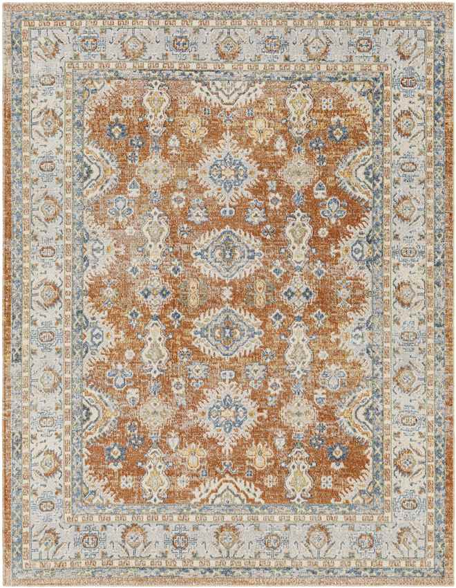 Emporia Traditional Burnt Orange Washable Area Rug