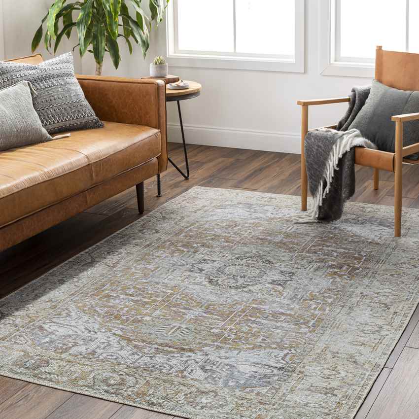 Wellsville Traditional Dark Gold Washable Area Rug